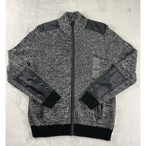 Kenneth Cole Reaction Cardigan Sweater Men XL Charcoal Heather Mock Neck Preppy